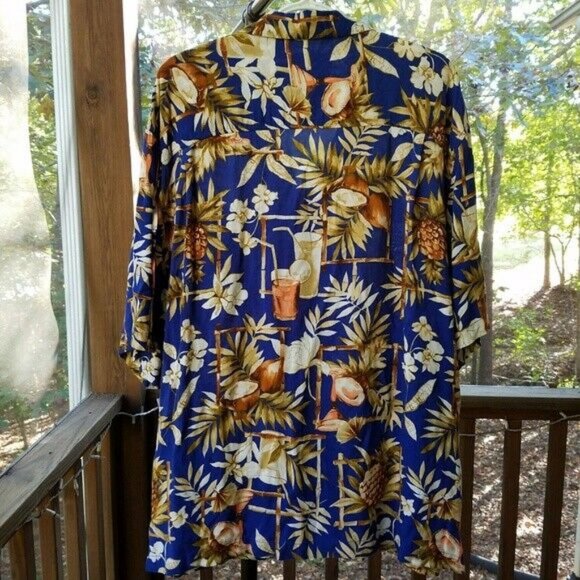 -Caribbean Joe Blue Aloha Print Hawaiian Shirt XL - Picture 2 of 8